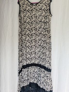 90's Whimsigoth Lace-Trim Midi Dress in Black and Cream